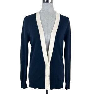 Theory Yeryina Navy Blue Cream‎ Cashmere Cardigan Size Small